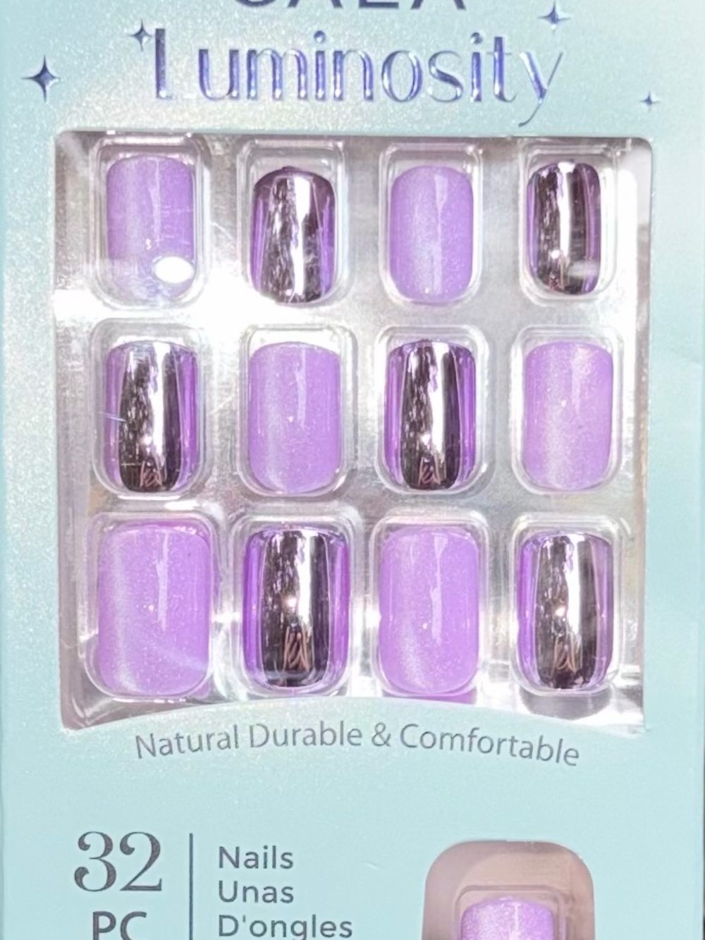 Luminosity Lavender & Silver Mirror Press-On Nails — 32pc